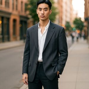 Vintage Burberry Pinstripe Single Breast Blazer in Blue on Blue Pinstripe Sz 43L